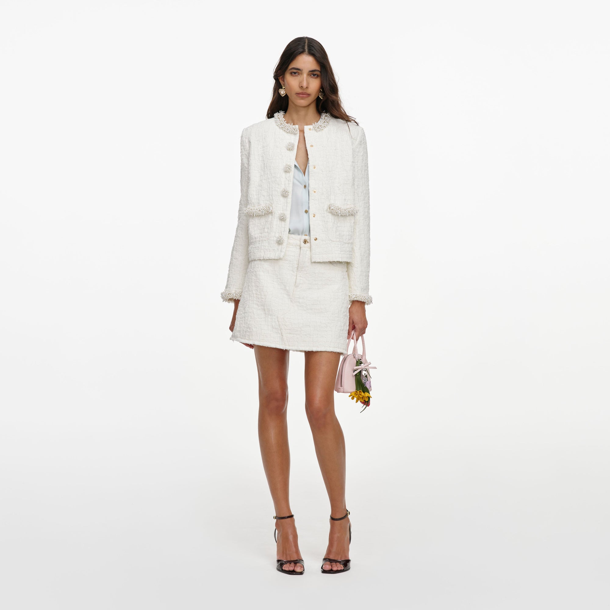Cream Textured Denim Jacket