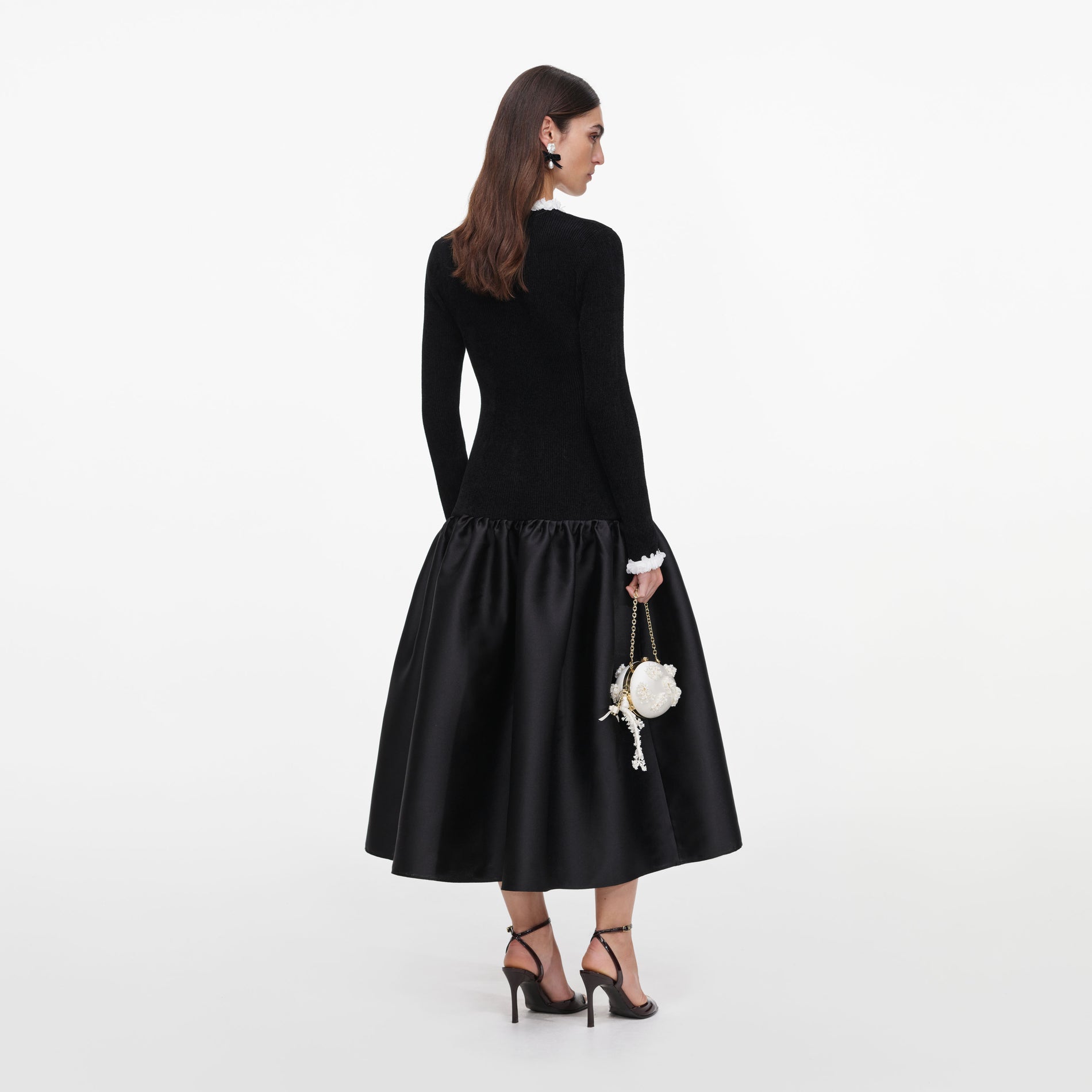 Black Chenille Taffeta Midi Dress