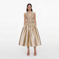 Gold Sleeveless Knit Taffeta Midi Dress