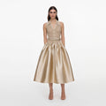 Gold Sleeveless Knit Taffeta Midi Dress