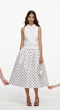Off White Sleeveless Polka Dot Midi Dress