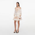 Cream Floral Organza Ruffle Mini Dress