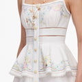 White Floral Linen Blend Peplum Midi Dress
