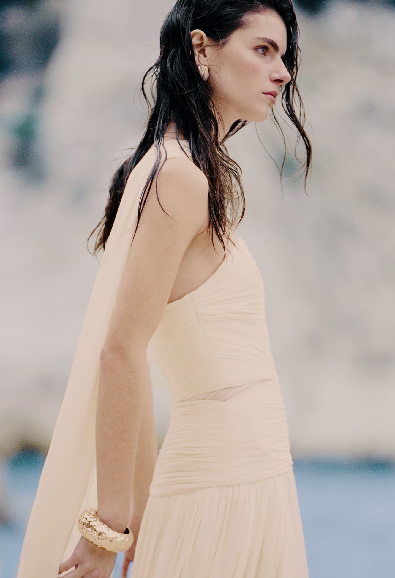 Yellow Georgette Scarf Midi Dress