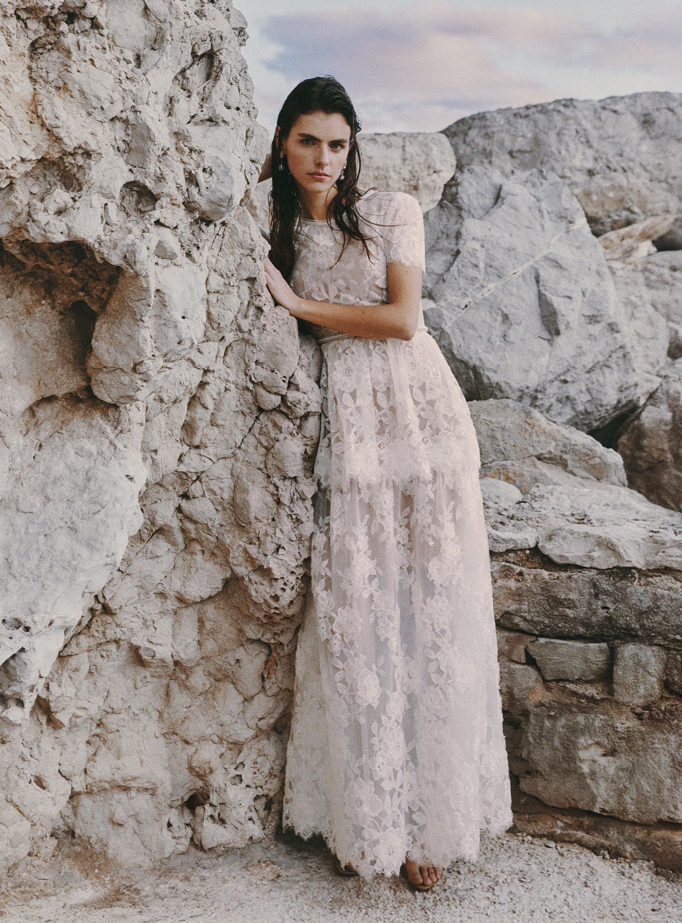 White Sequin Lace Tiered Maxi Dress self-portrait-EU White Sequin Lace Tiered Maxi Dress self-portrait-EU