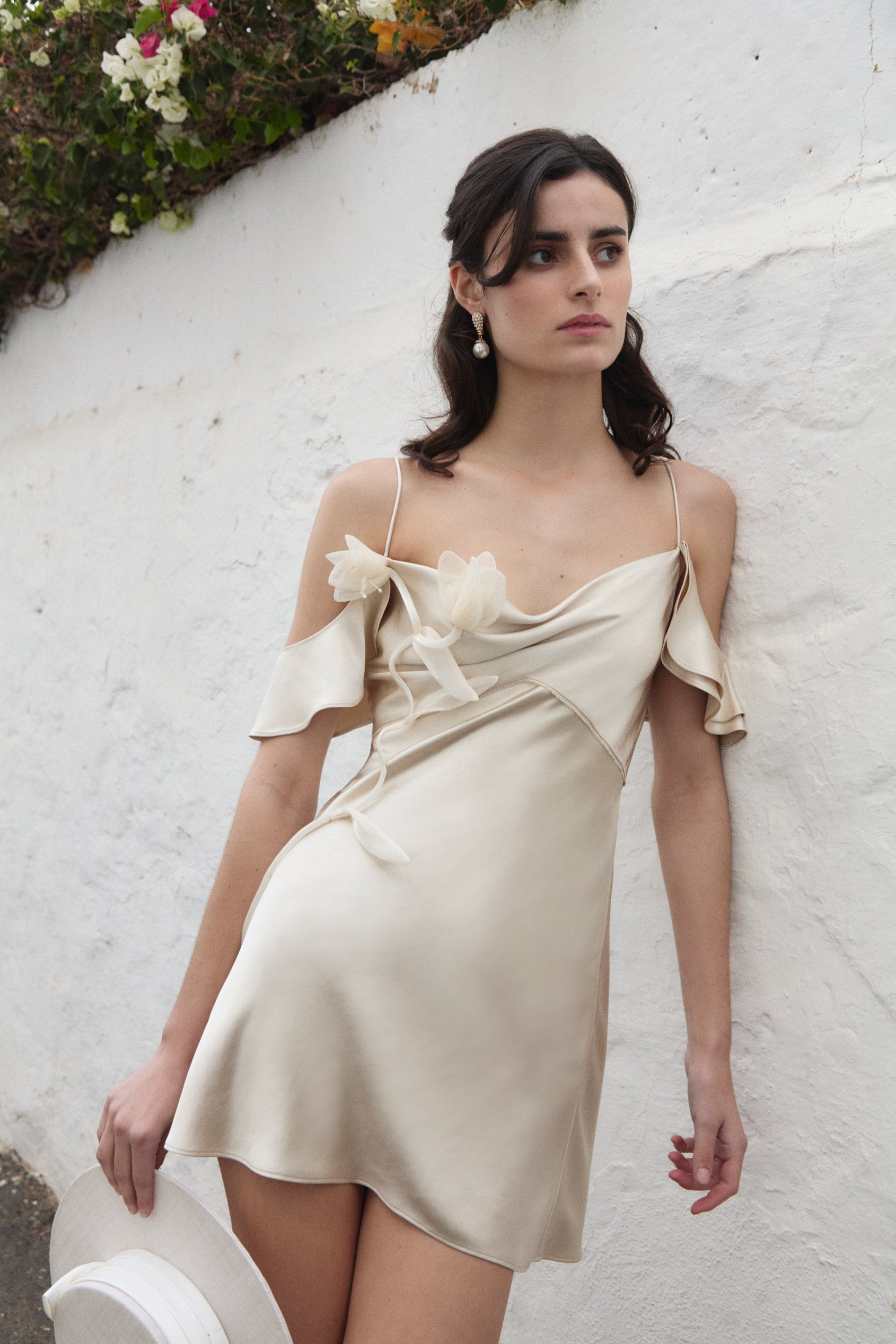 Champagne Flower Satin Mini Dress – self-portrait-EU