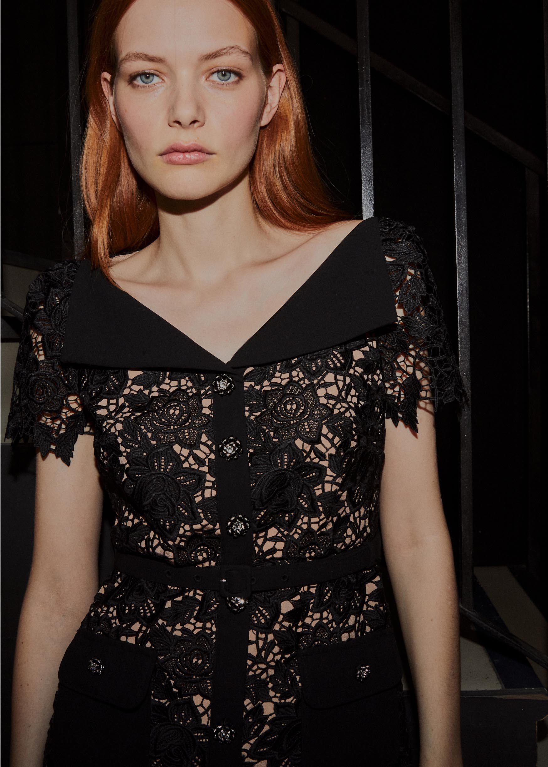 Black Lace Open Neck Mini Dress