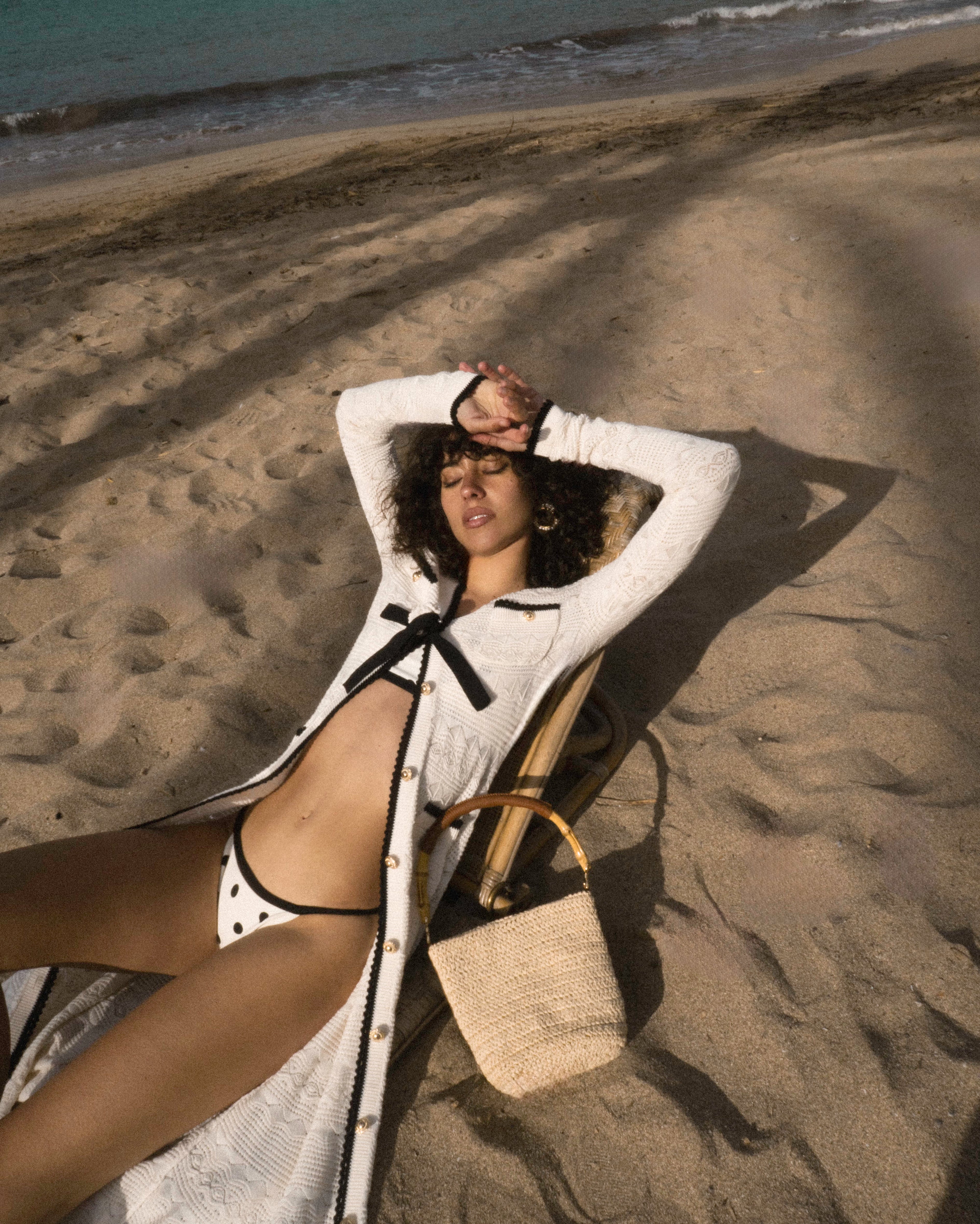 White Pointelle Knit Long Cardigan