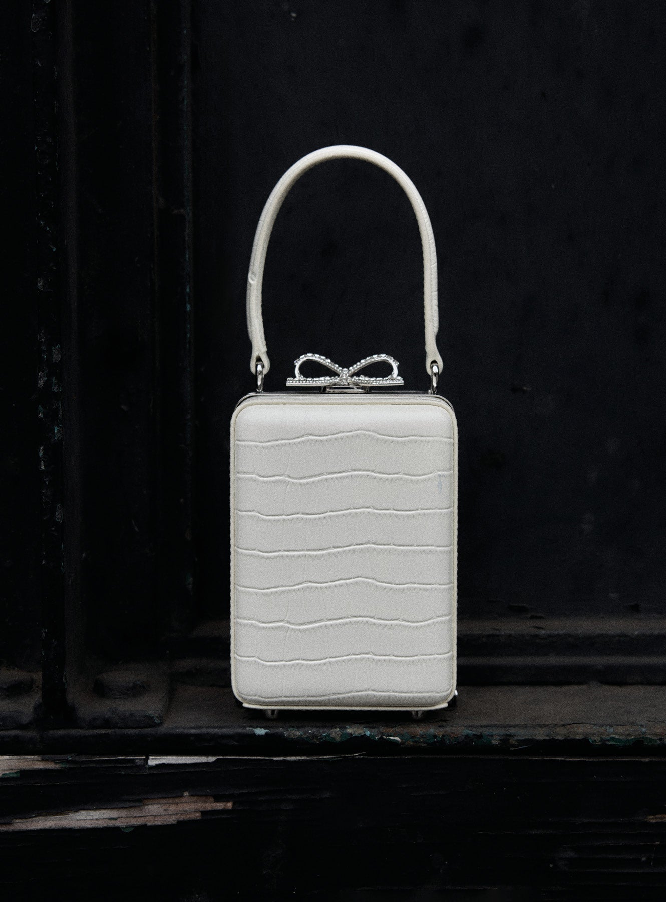 Cream Croc Leather Micro Bag