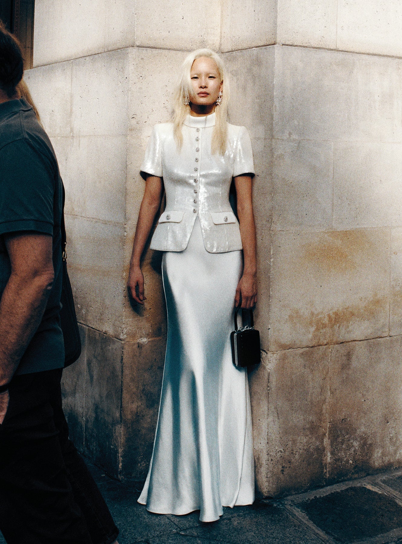 White Sequin Tailored Maxi Dress