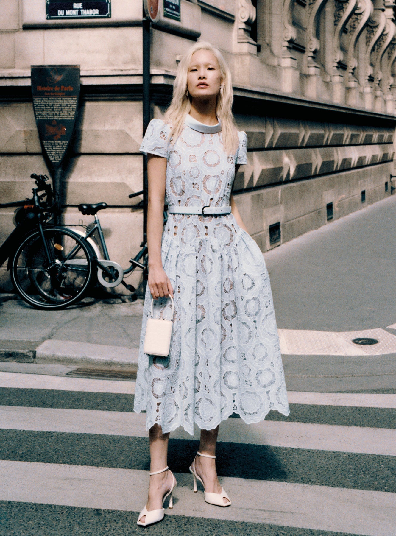 Blue Floral Lace Midi Dress – self-portrait-EU