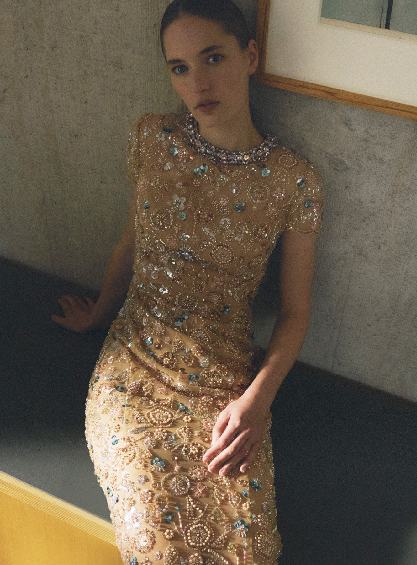 Champagne Sequin Embroidered Maxi Dress self-portrait-EU Champagne Sequin Embroidered Maxi Dress self-portrait-EU