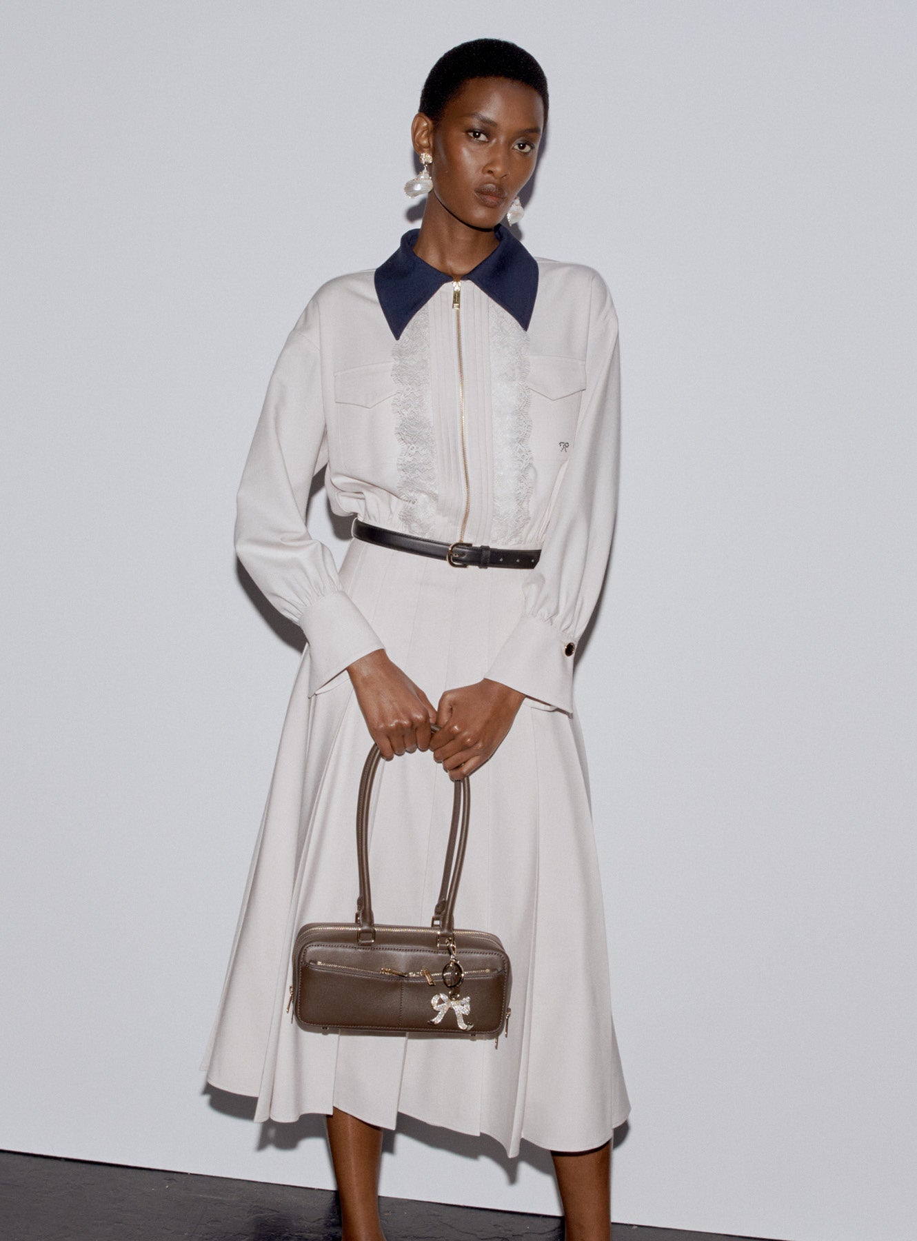 Brown Leather Shoulder Bag With Charm