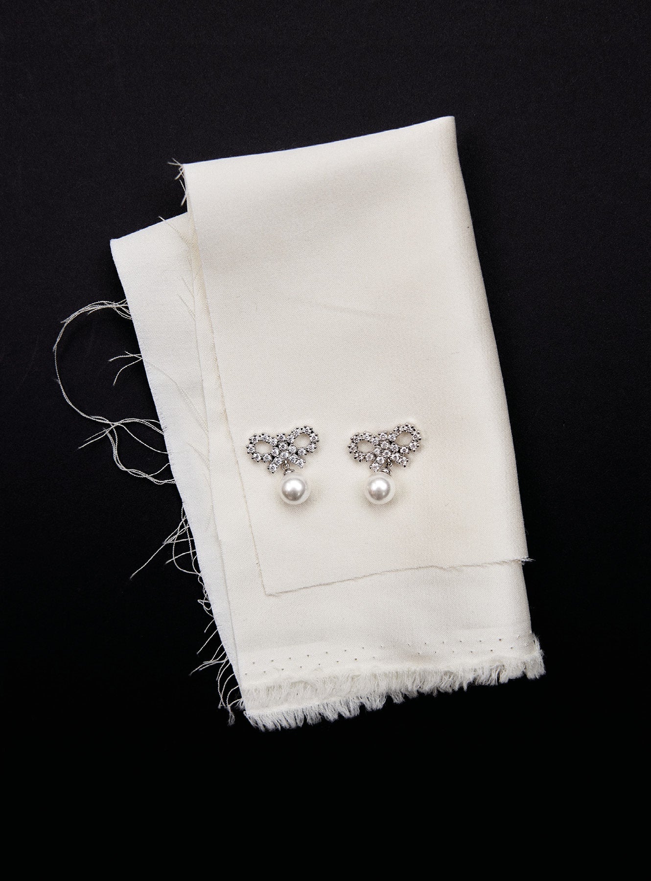 Crystal Bow Pearl Jacket Earrings