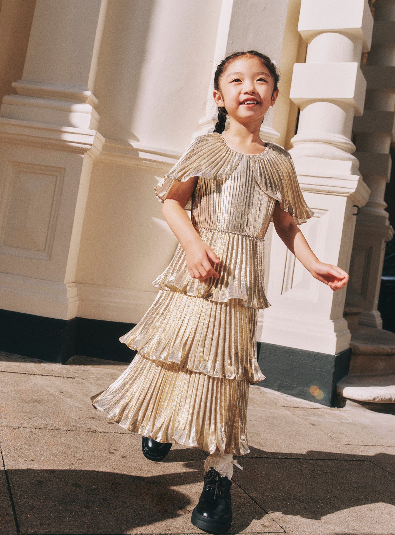 knee length dresses for ladies Self-Portrait Metallic Jacquard Tiered Midi Dress in Yellow main image 1