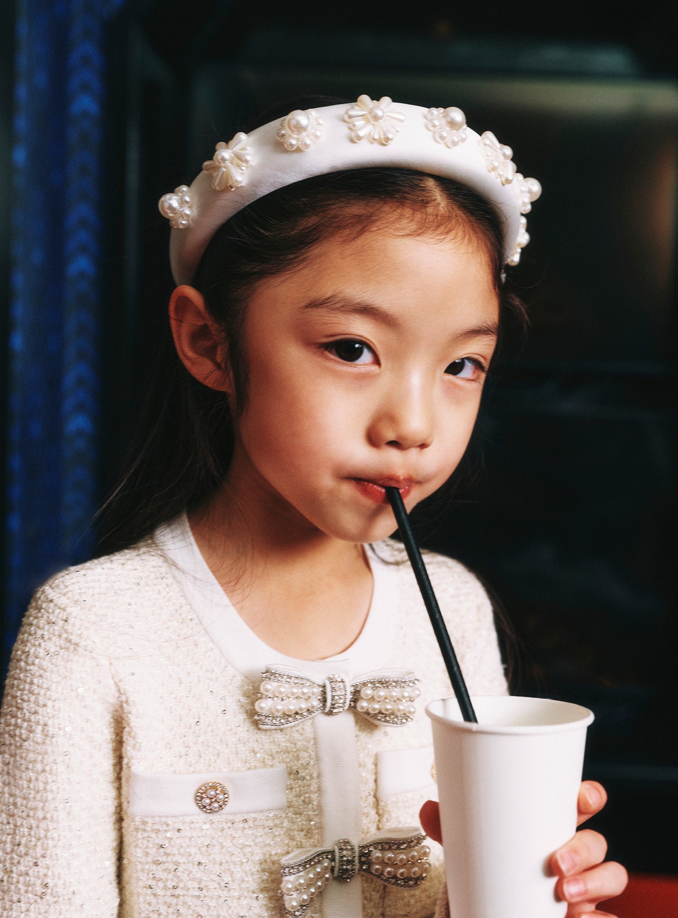 Pearl Flower Satin Head Band