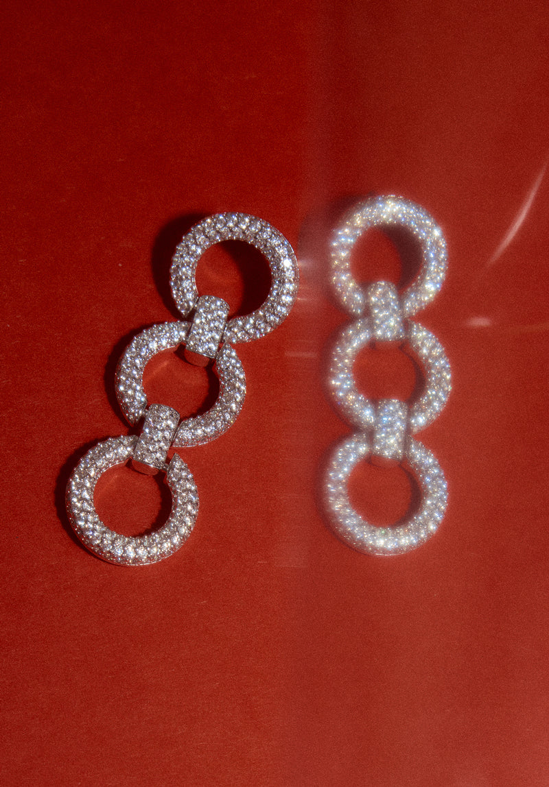 Crystal Link Three Tiered Earrings