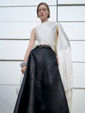 Cream Satin Fringed Scarf Top