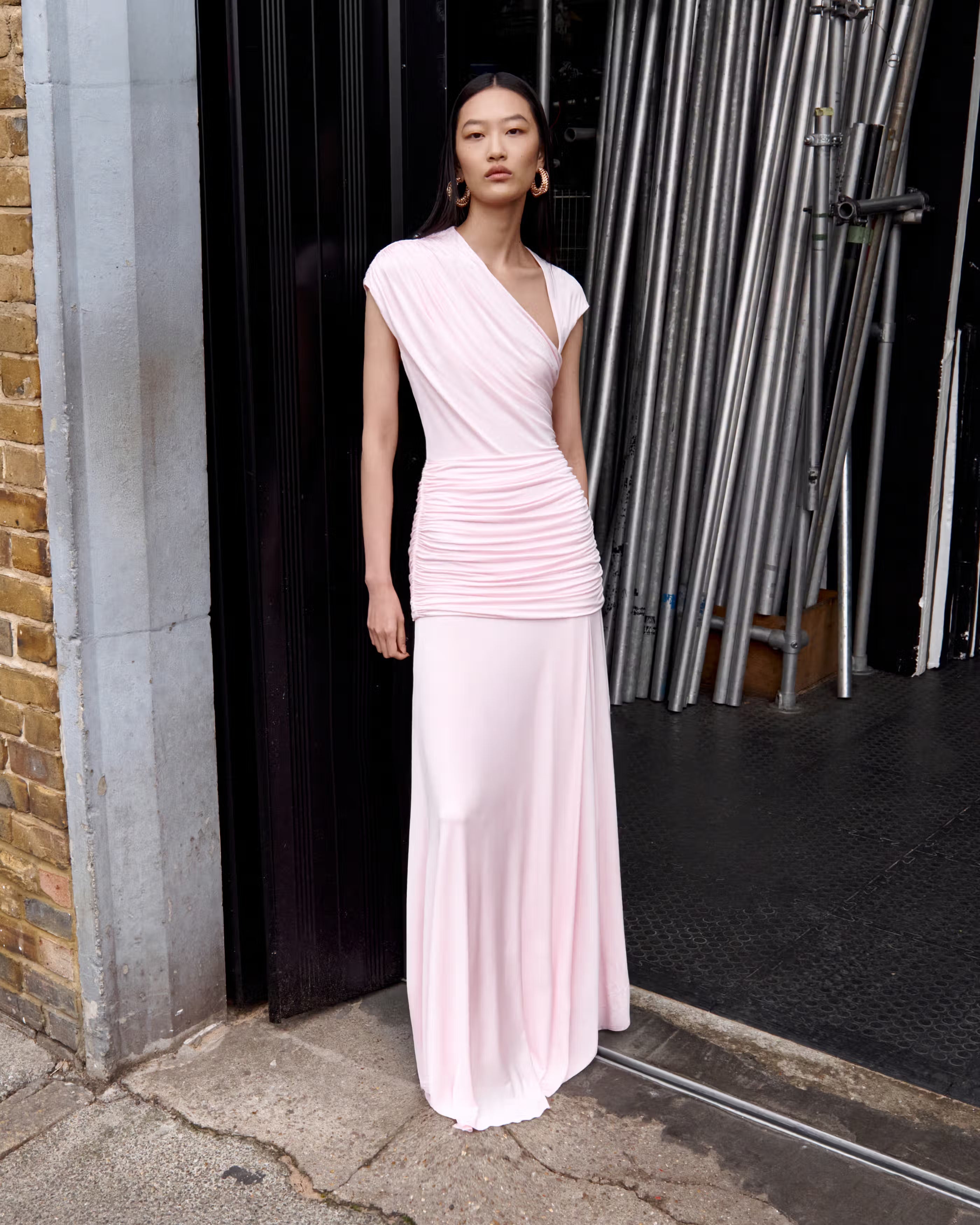 strapless open back dress Pink Jersey Draped Maxi Dress – self-portrait-EU