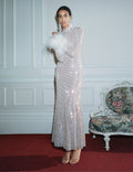 Champagne Rhinestone Feather Midi Dress