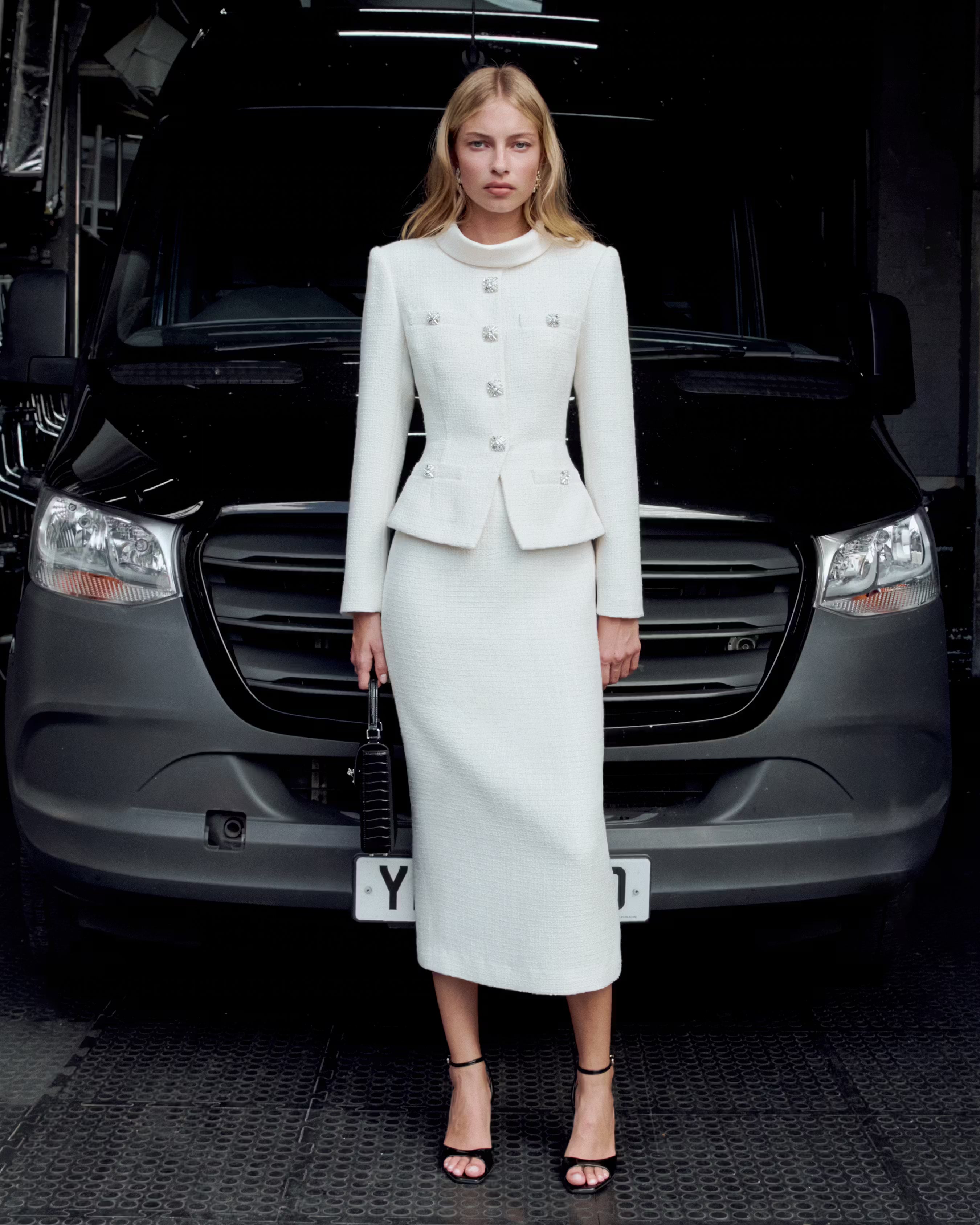 Cream Boucle Tailored Midi Dress