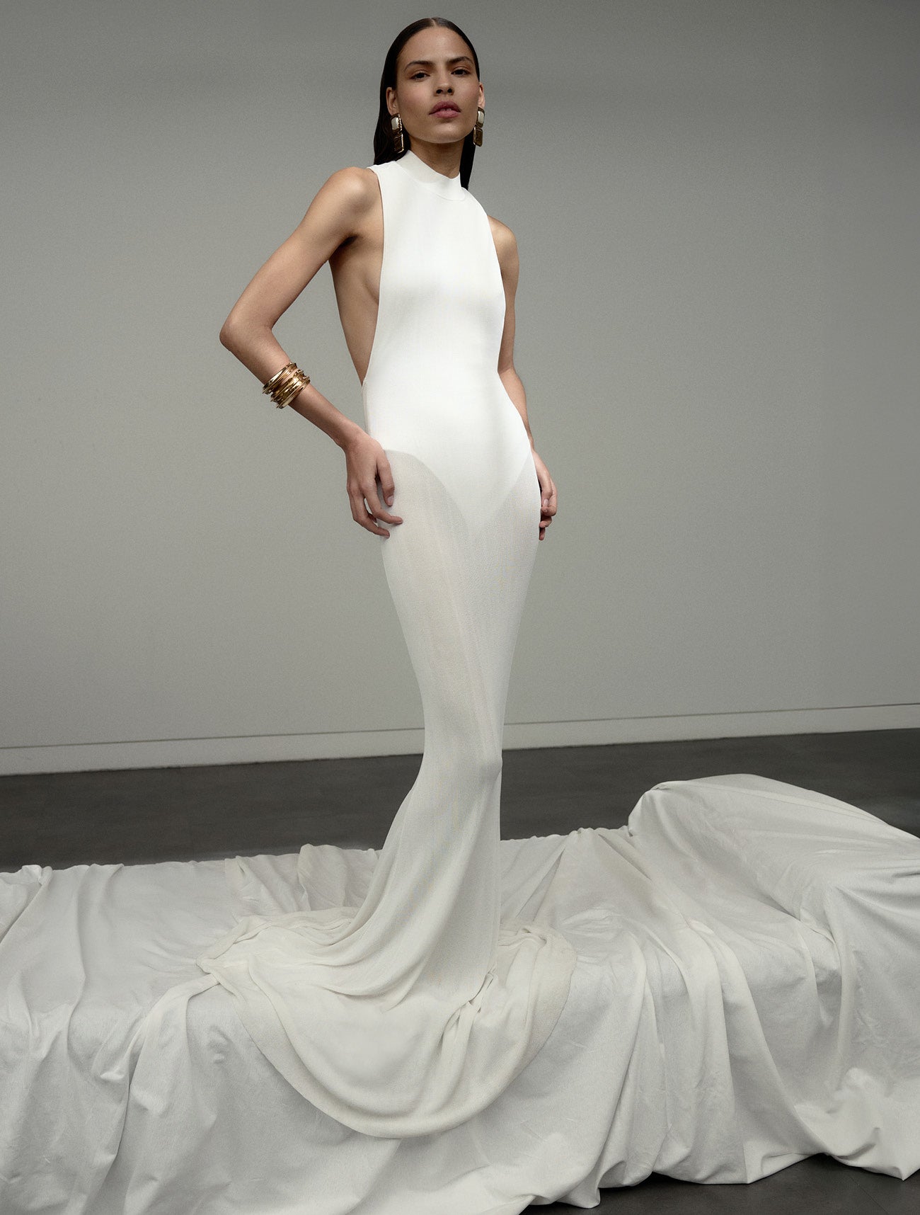 White Racer Back Viscose Knit Maxi Dress  self-portrait-EU
