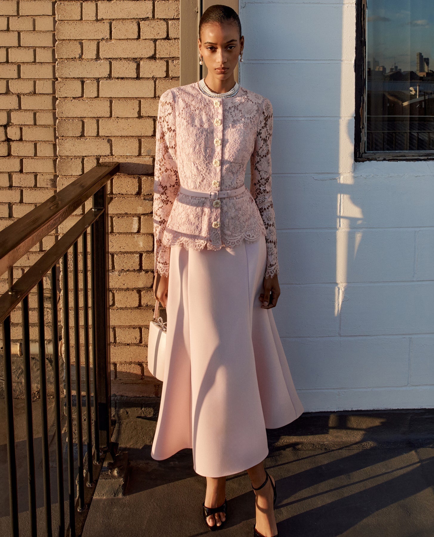 Pink Tailored Lace Midi Dress – self-portrait-EU