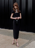 Black Crepe Bow Collar Midi Dress