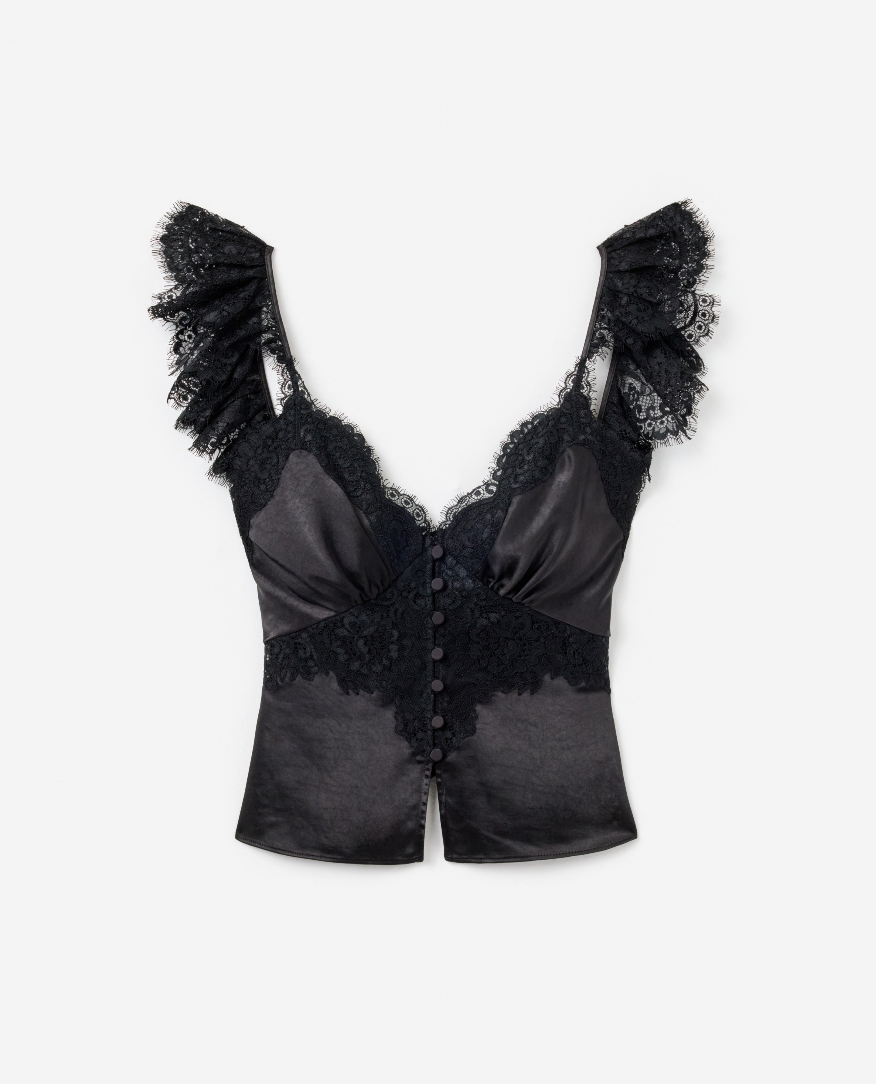 Black Satin Lace Top