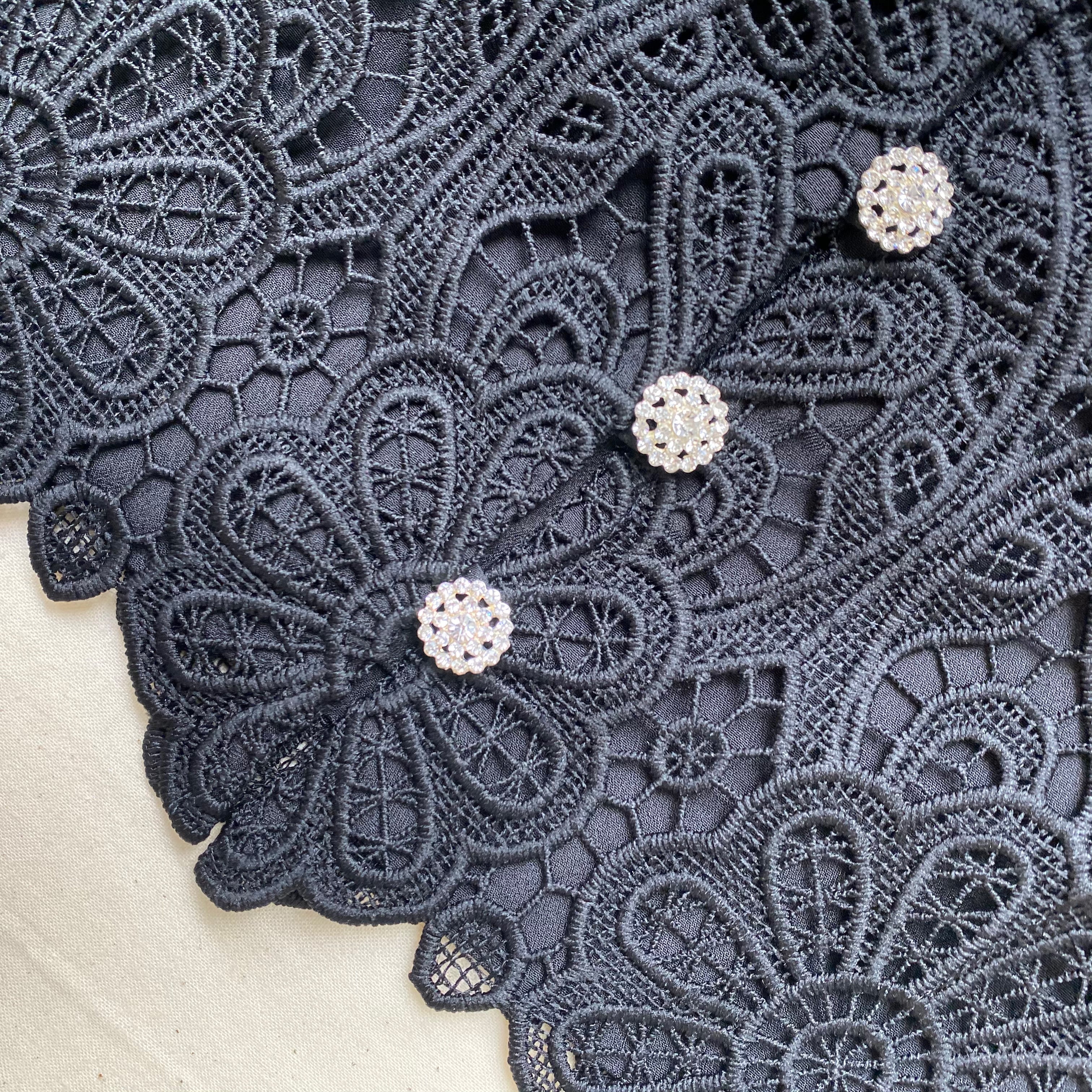 Black Floral Guipure Puff Sleeve Blouse