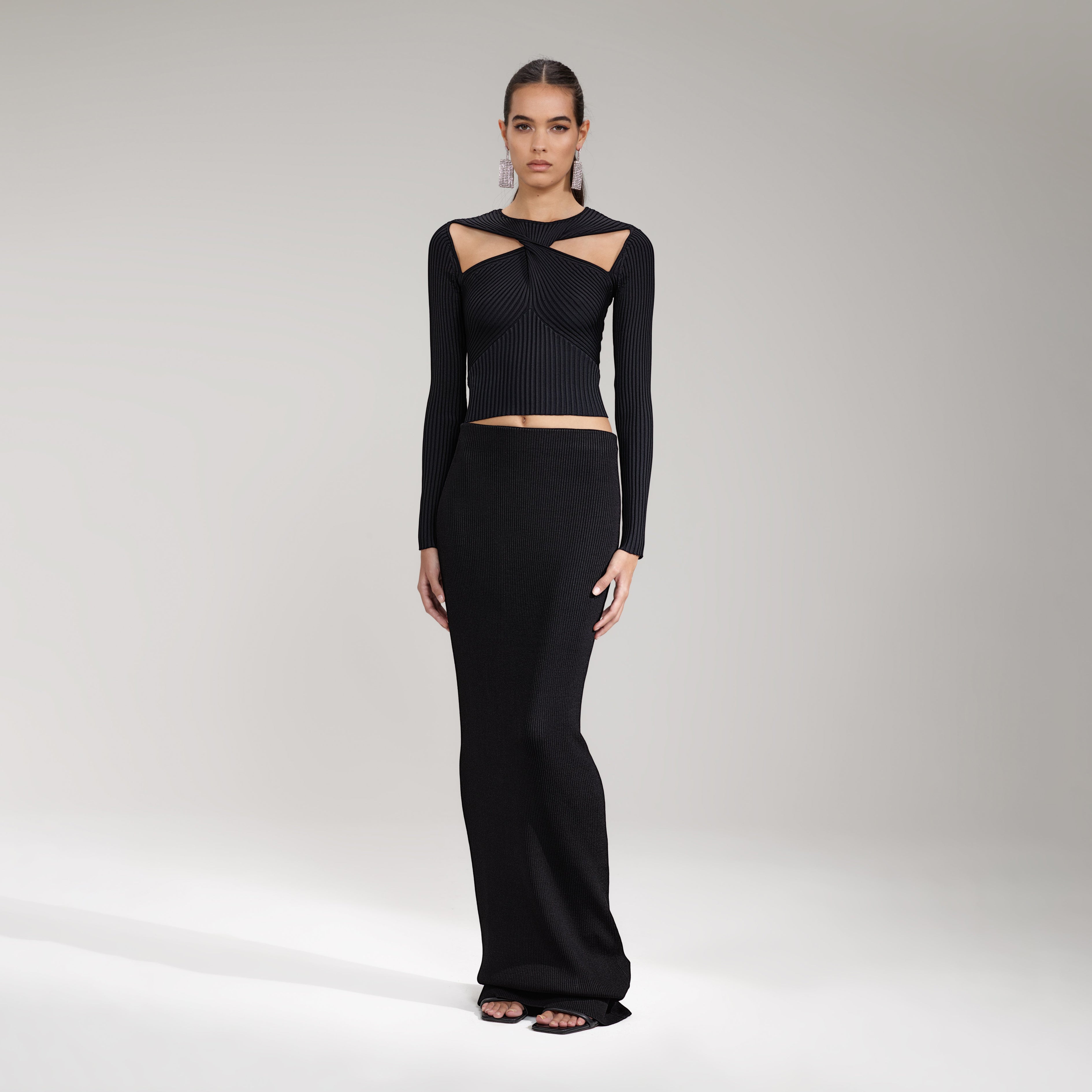 Black Ribbed Knit Cut Out Top