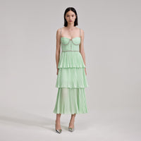 Green Tiered Diamante Chiffon Midi Dress