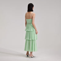 Green Tiered Diamante Chiffon Midi Dress