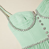 Green Tiered Diamante Chiffon Midi Dress