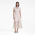 Cream Cord Lace Bow Midi Dress