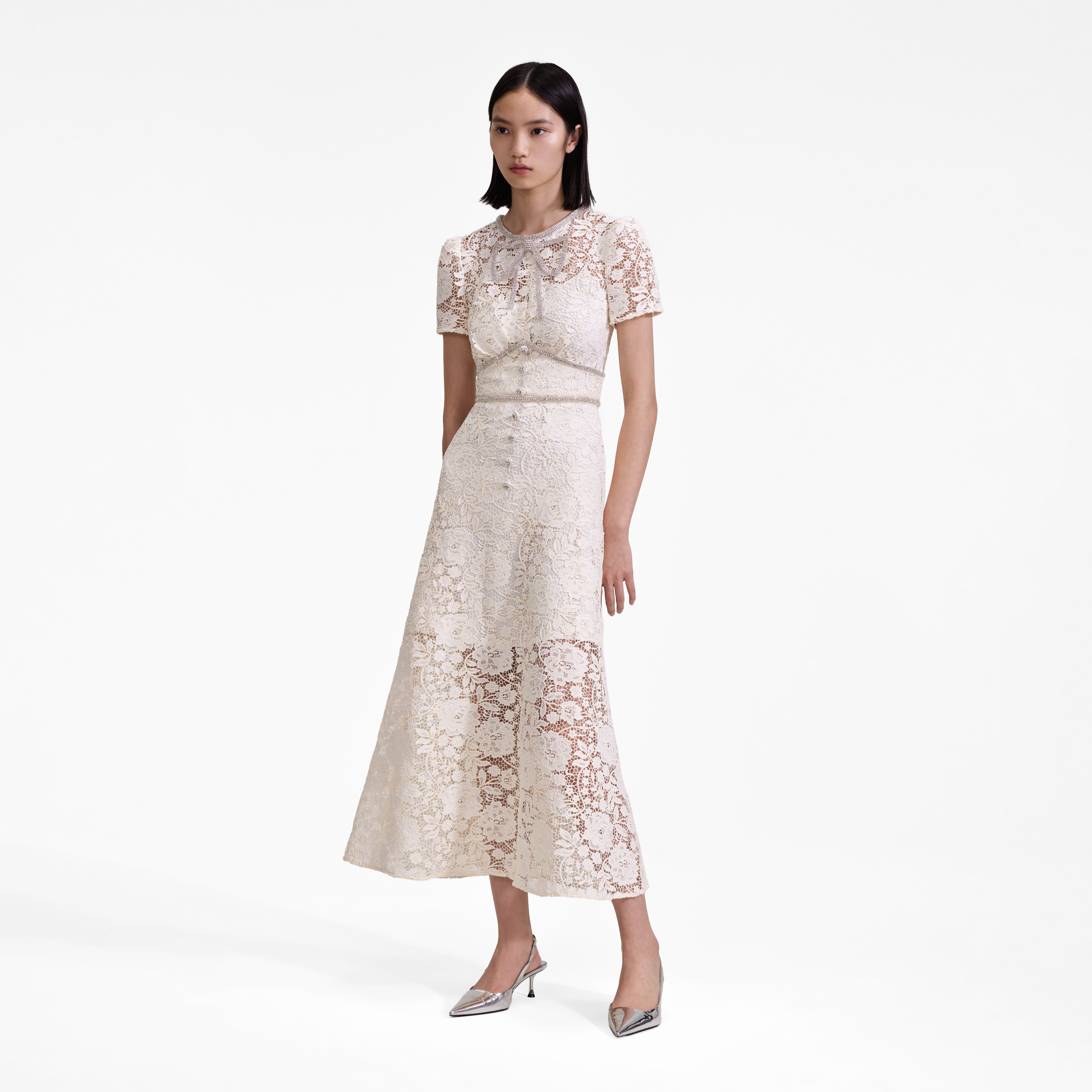 colour collection:Cord lace bow midi dress – self-portrait-EU