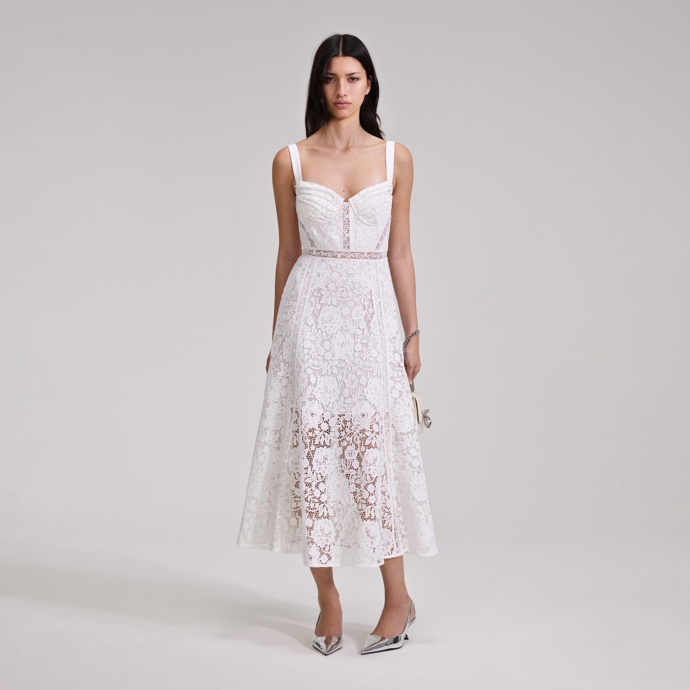 White Cord Lace Midi Dress