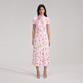 Pink Floral Print Midi Dress