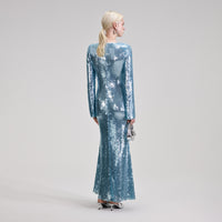 Blue Sequin Maxi Dress