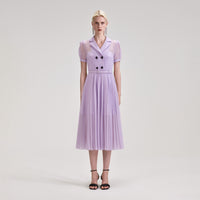 Lilac Chiffon Pleated Collar Midi Dress