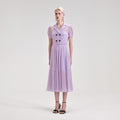 Lilac Chiffon Pleated Collar Midi Dress