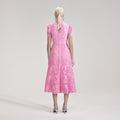 Pink Cord Lace Crossover Midi Dress