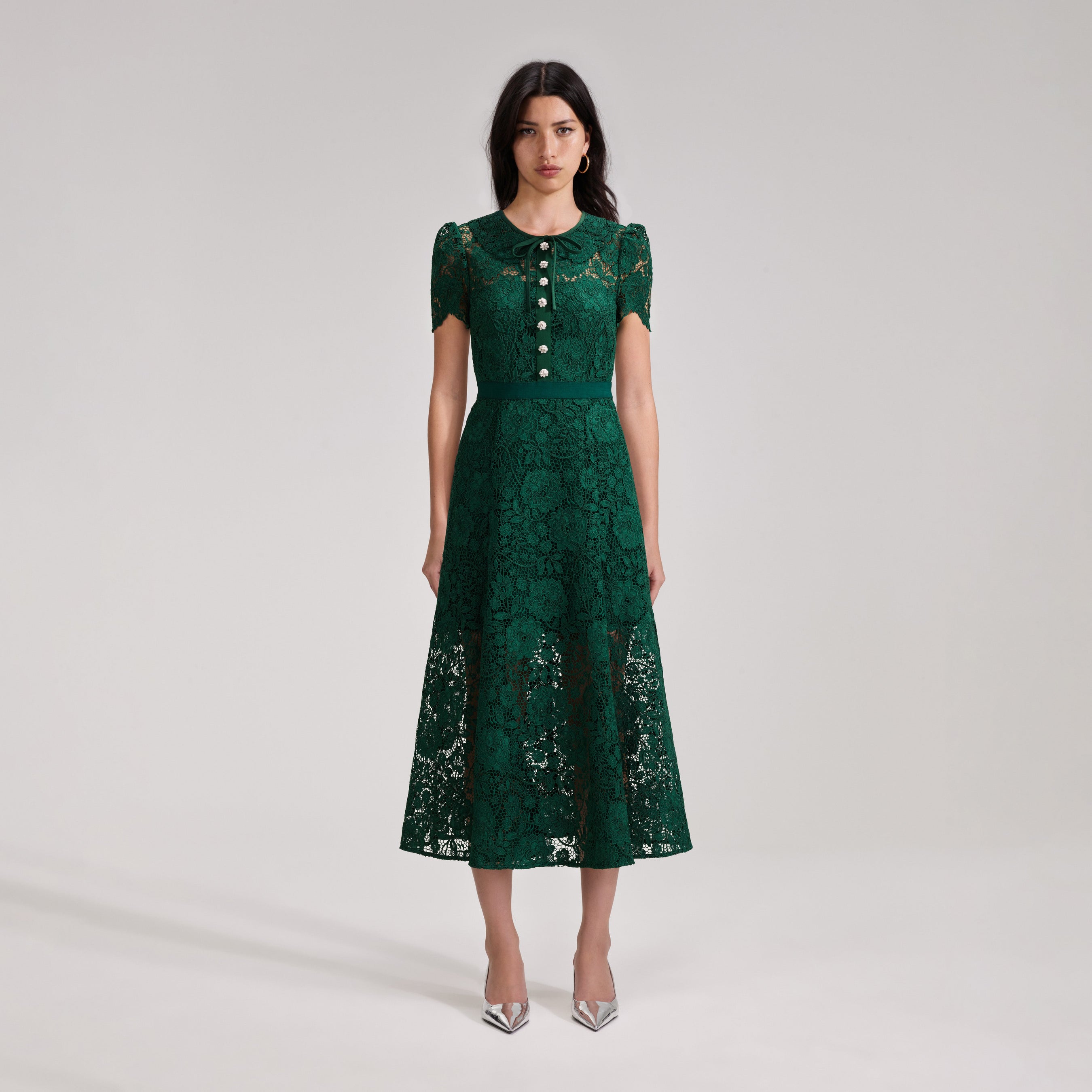 Green Cord Lace Midi Dress