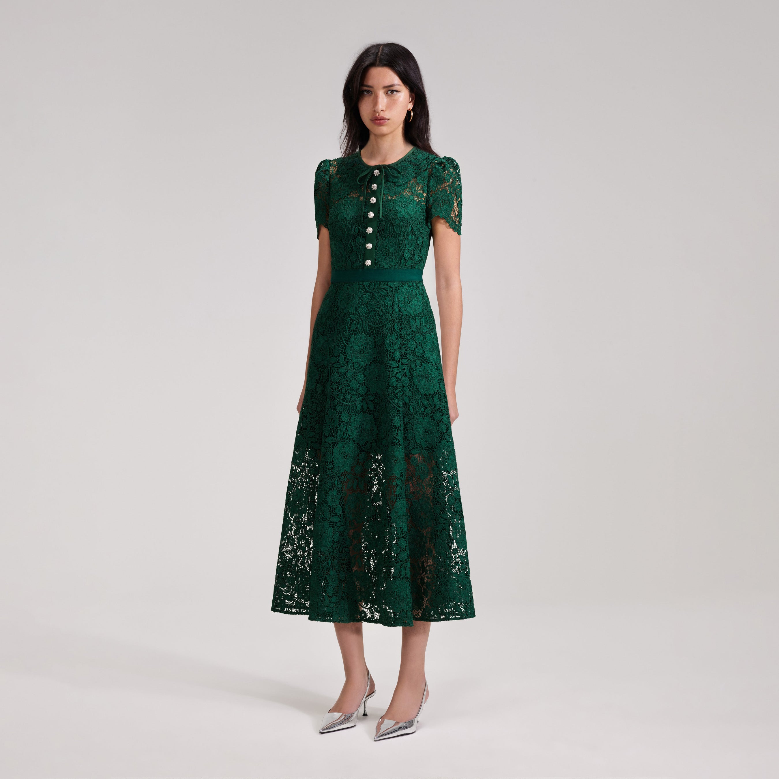 Green Cord Lace Midi Dress