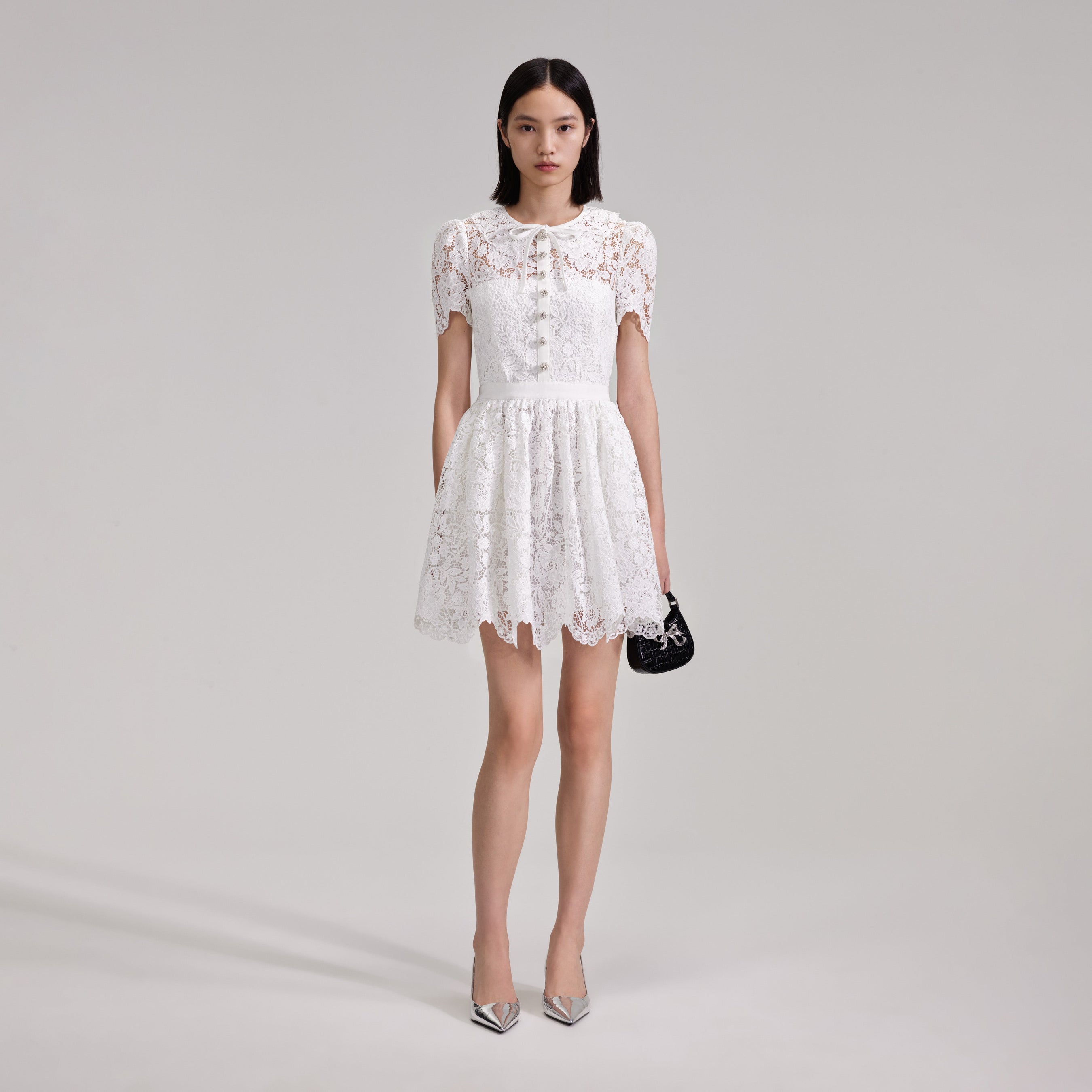 White Cord Lace Collar Mini Dress