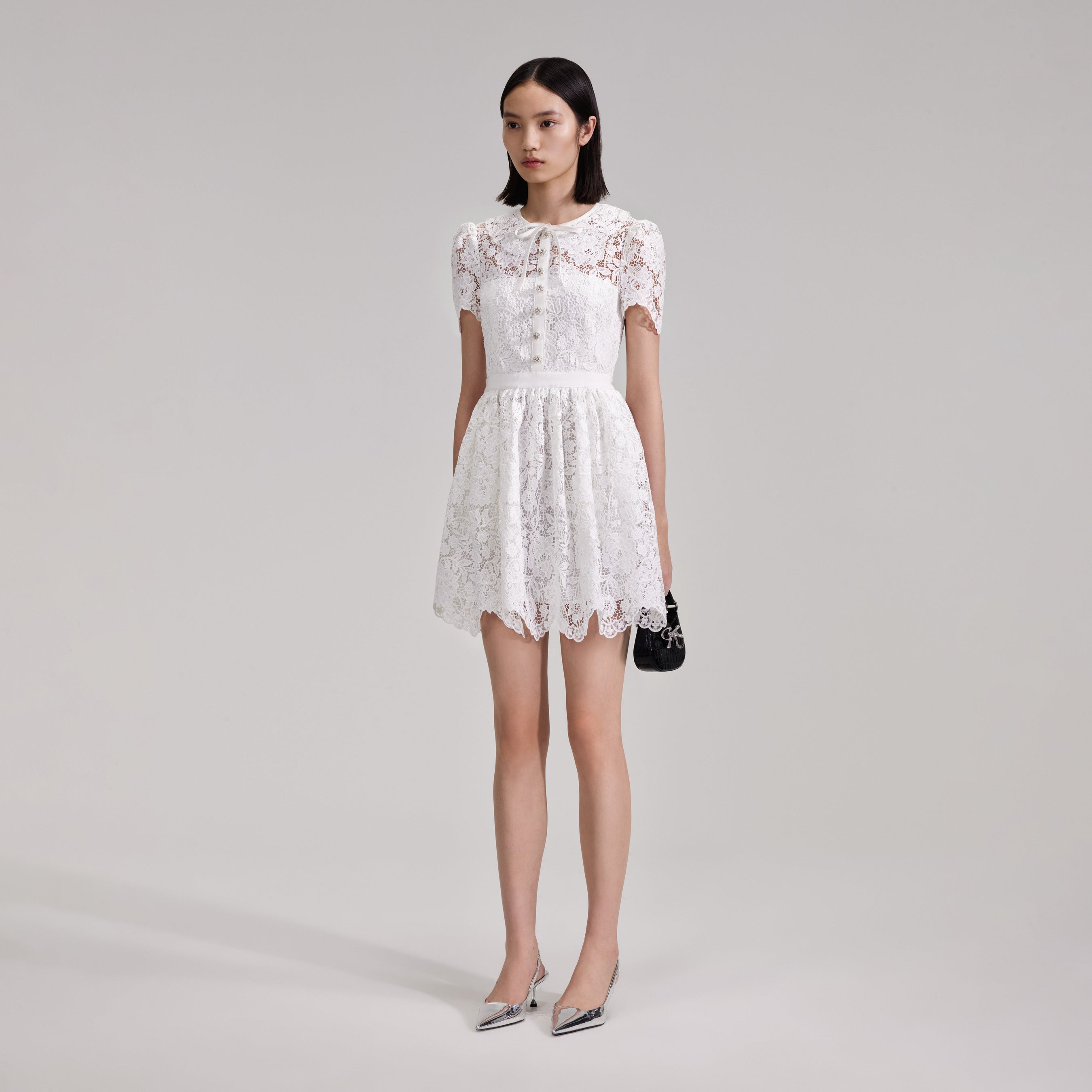 White Cord Lace Collar Mini Dress