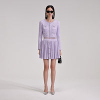 Lilac Sequin Pleated Knit Skirt