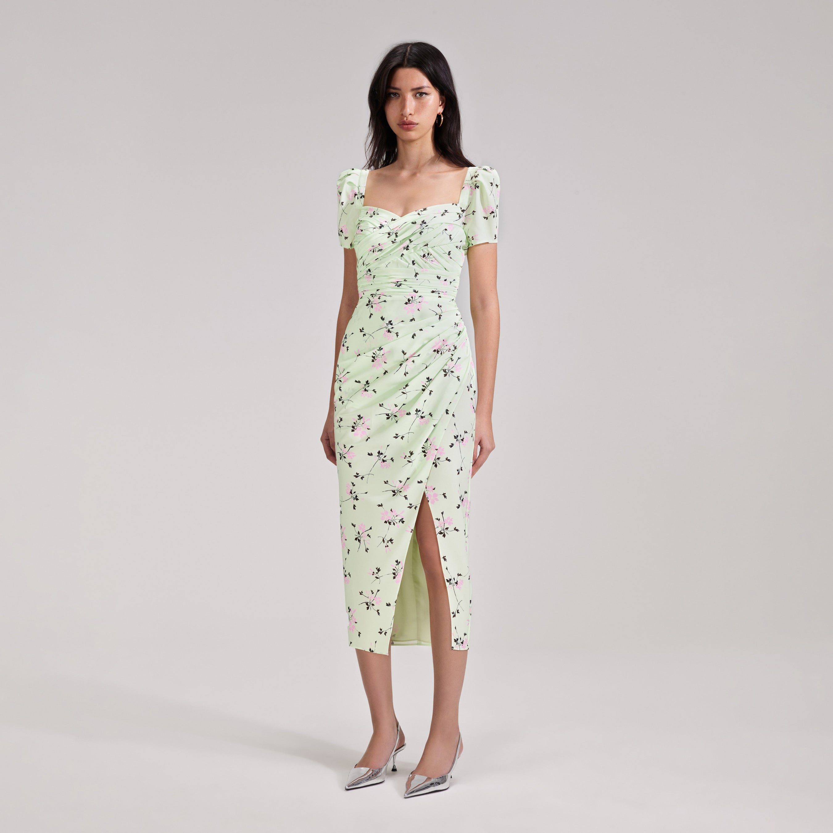 Green Floral Print Iris Midi Dress