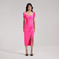 Bright Pink Iris Midi Dress