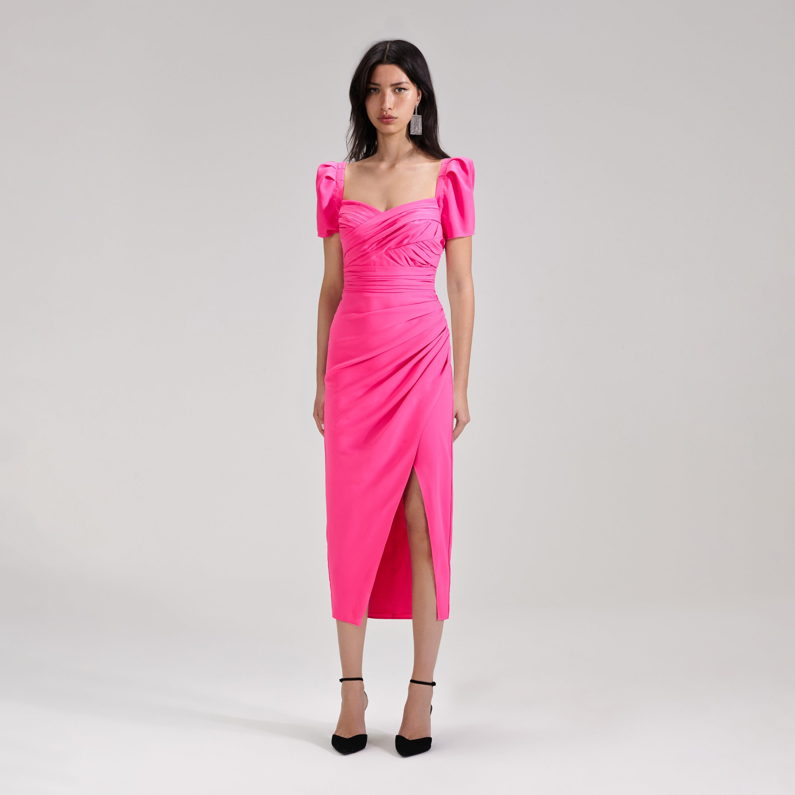 Bright Pink Iris Midi Dress